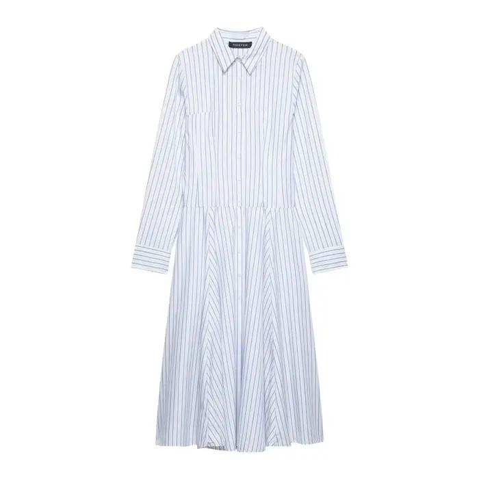 Robe midi style chemise rayée SAW Independent Station Nouvelle Arrivée Élégante Streetwear Polyester Manches Longues Col Polo Coupe A-Lin...