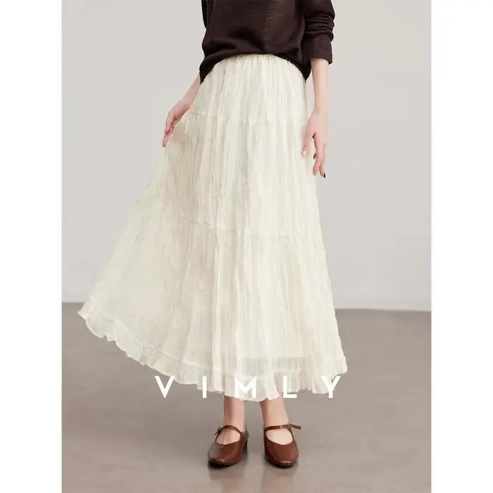 Jupe longue plissée à volants Vimly Elegance abricot pour femme décontractée printemps 2026 occassions spéciales femmes vacances libertés style moderne
