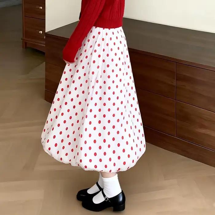 Jupe longue ample à pois rouge pour femme