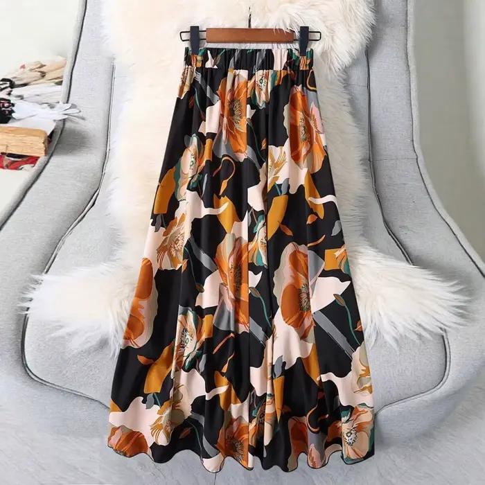 Jupe longue évasée à imprimé floral pour femme