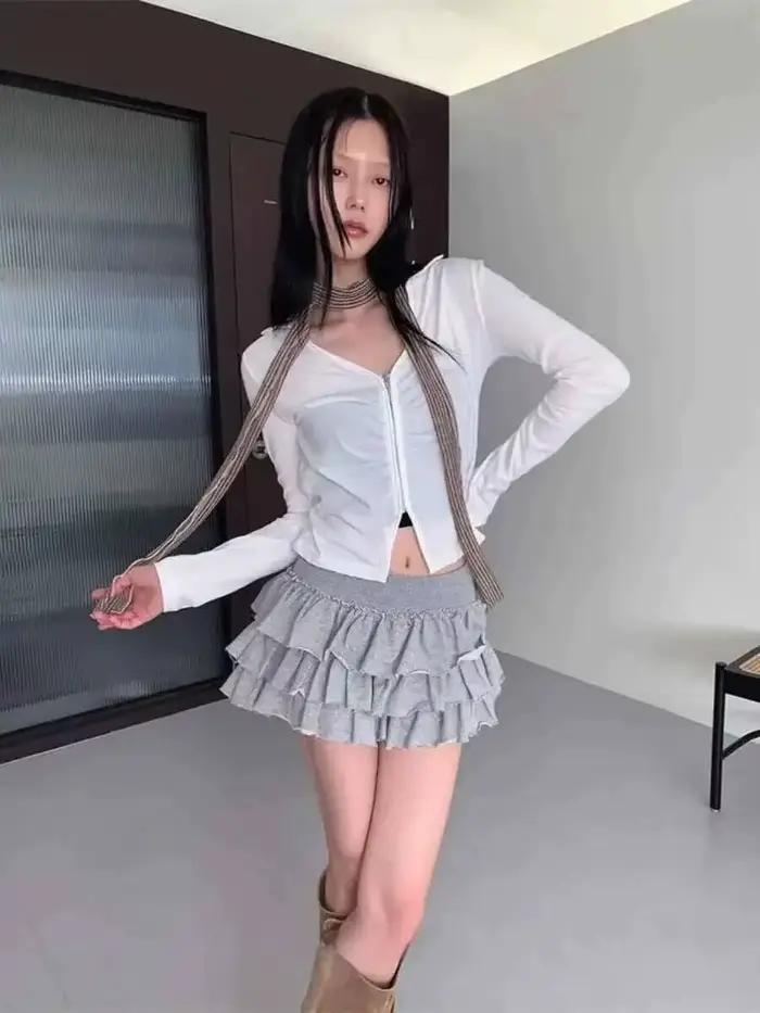 Jupe longue de ballet douce et épicée avec taille élastique et ourlet en dentelle, jupe évasée en forme de gâteau pour jeunes femmes 8PO5