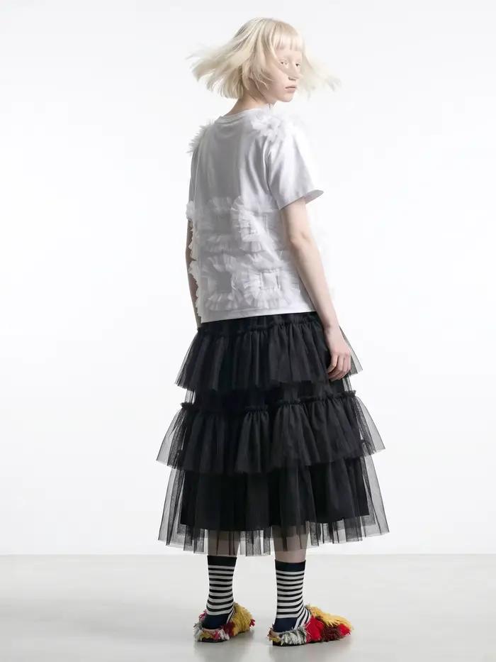 Jupes pour femmes imakokoni, vêtements féminins, style forestier, jupe noire à volants, jupe mi-longue taille haute en forme de A pour le printemps