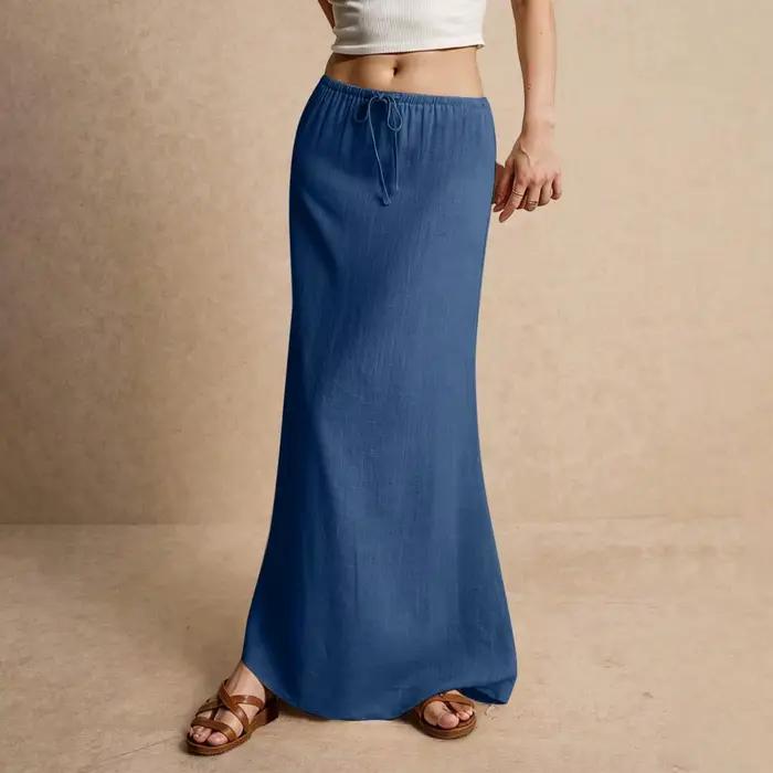 Femmes Maxi jupe cordon a-ligne couleur unie longue