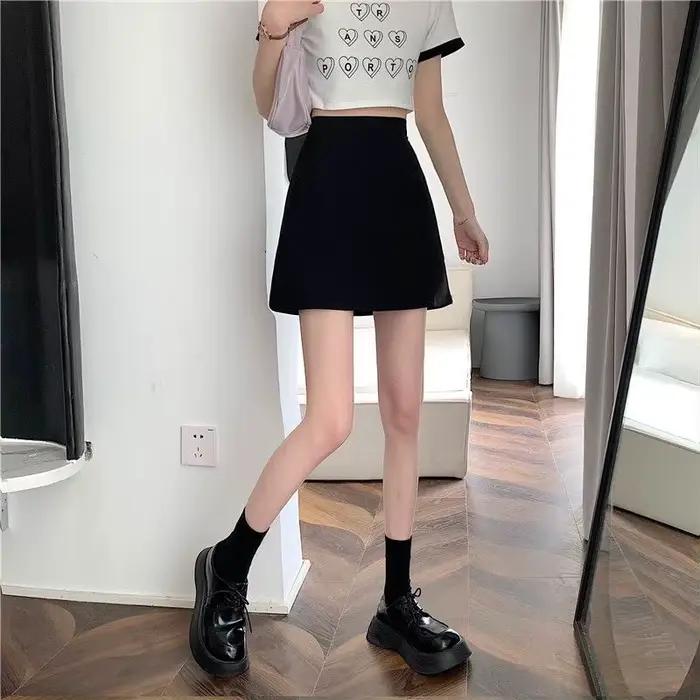 Xpqbb jupe noire femmes 2024 été nouveau Simple basique taille haute Mini jupes femme mode coréenne décontracté a-ligne