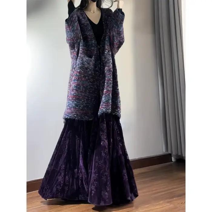 Jupe longue en velours taille haute