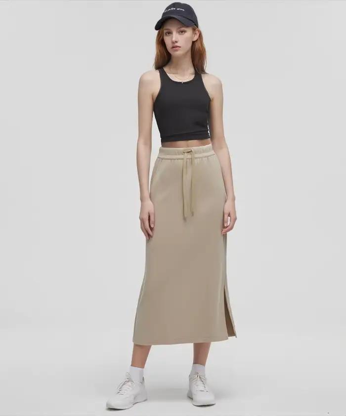 Jupe de yoga LULU FLORA ajustée et respirante pour femmes, style sportif printemps été avec dentelle et ourlet fendu pour bureau et loisirs