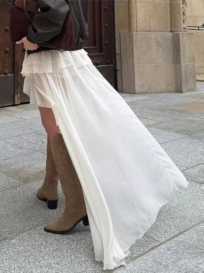 Jupes pour femmes, jupe longue à ourlet irrégulier élastique