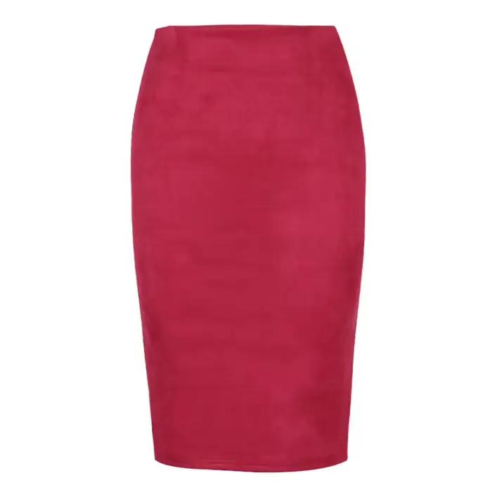 Jupe fendue en daim de couleur unie, jupe taille haute aux hanches