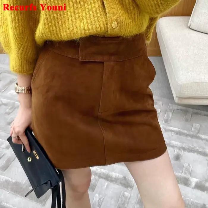 Mini jupe en cuir suédé pour femme