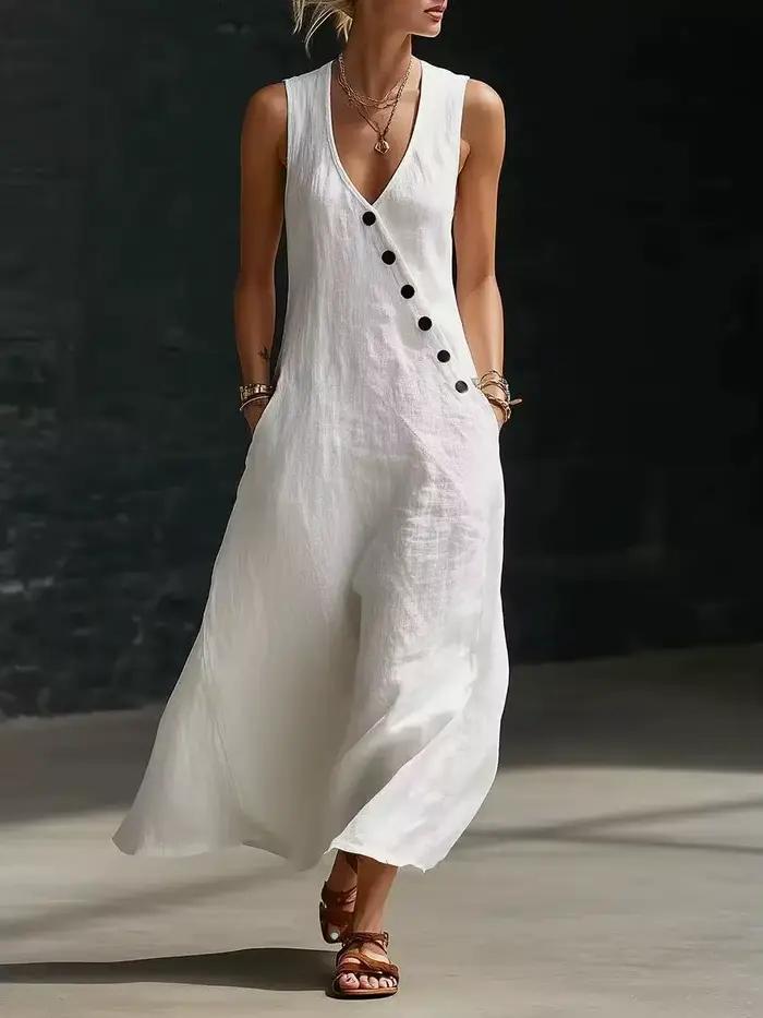 Robe longue en lin sans manches pour femme