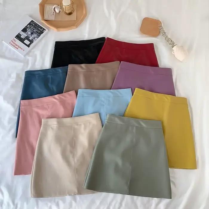 Mini jupe en cuir PU taille haute pour femme