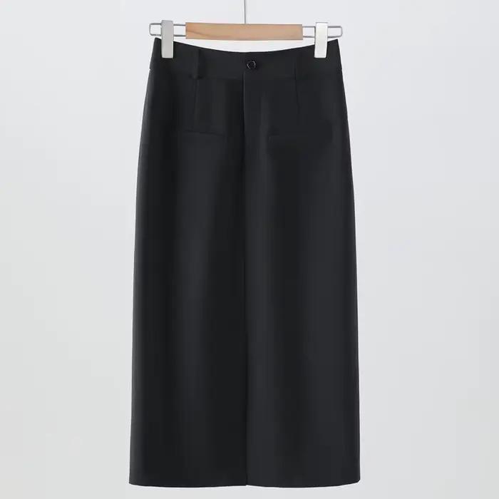 Jupe Midi Vintage Noir et Bleu Marine Crayon Élégante avec Fente Latérale et Ceintures Ajustables pour Femmes Occasions Formelles et Informelles