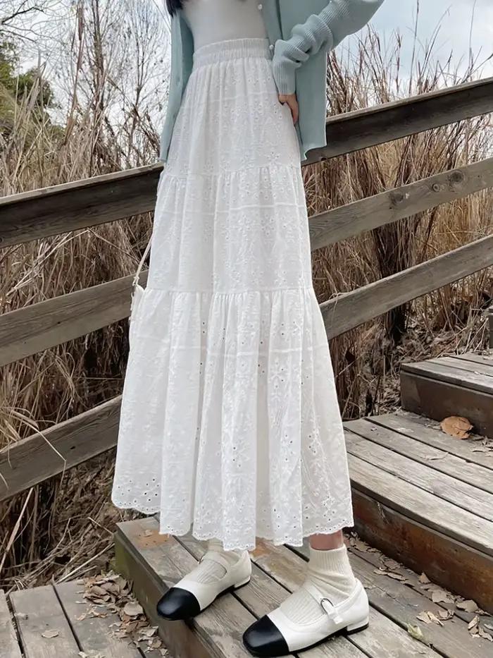 Jupe mi-longue en coton plissé pour femme