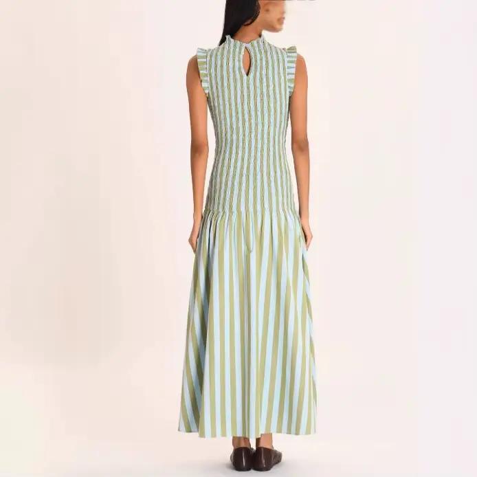 Robe longue de vacances à col semi-montant, sans manches, drapée, style bohème, élégante, taille haute, coupe ajustée, pour soirée