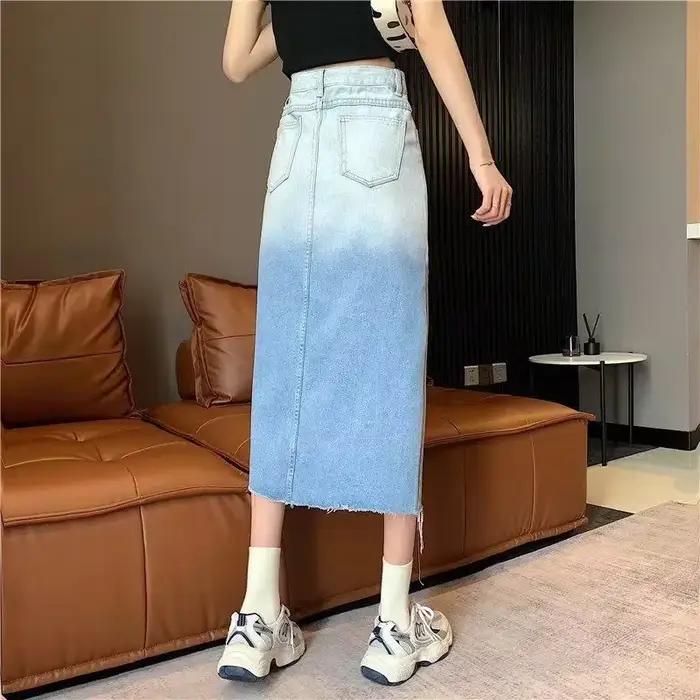 Jupe en jean taille haute avec fente pour femme