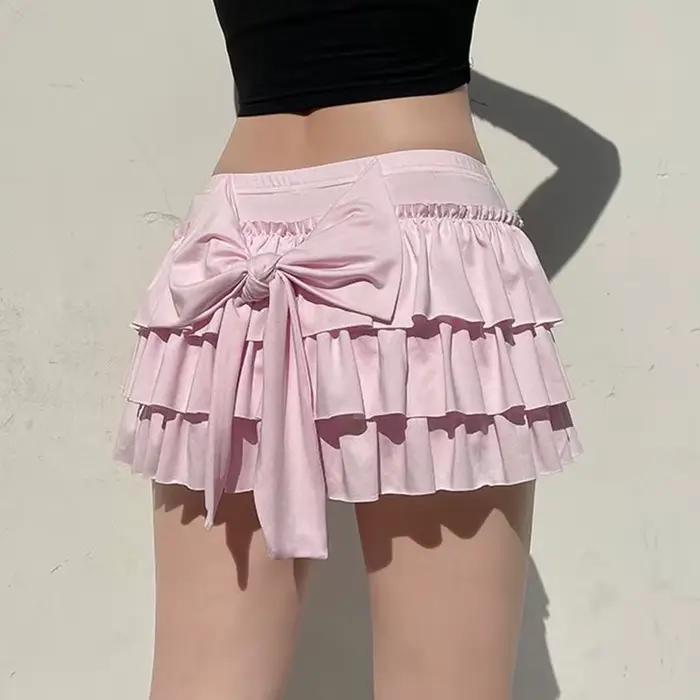 Mini-jupe rose à volants pour femme