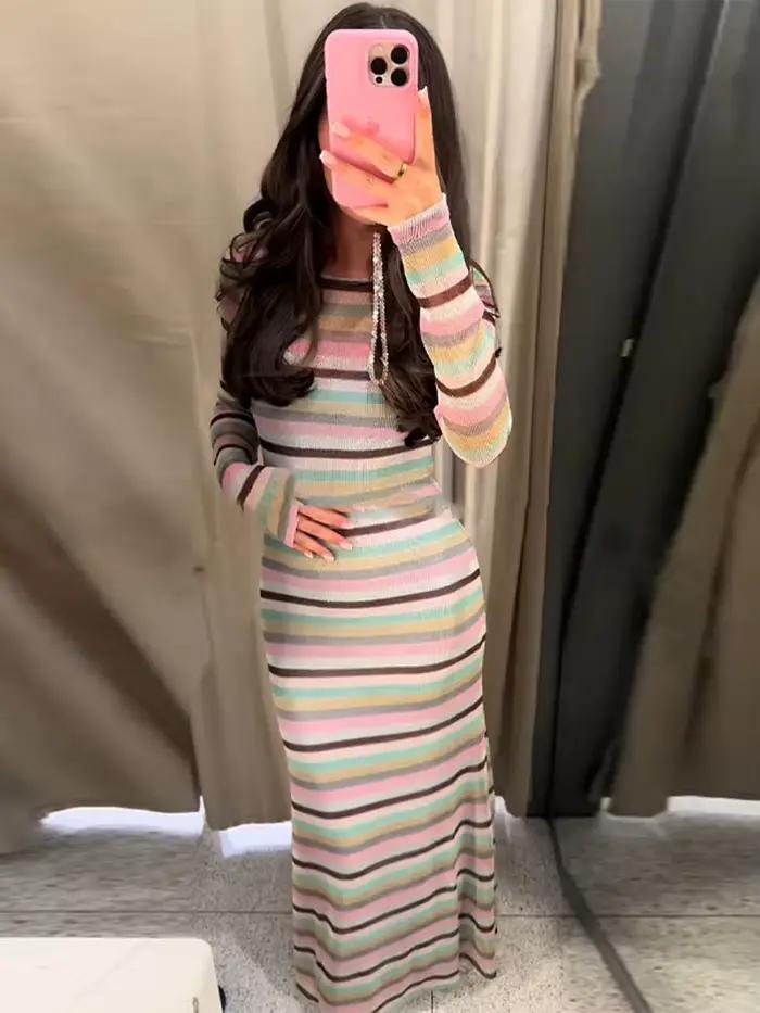Robe longue rayée pour femmes