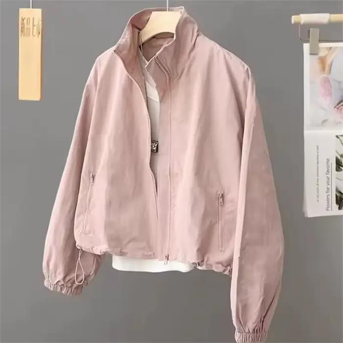 Femmes veste courte printemps automne nouveau décontracté Femme coupe-vent col montant outillage veste basique manteau à glissière hauts Gabardina Mujer