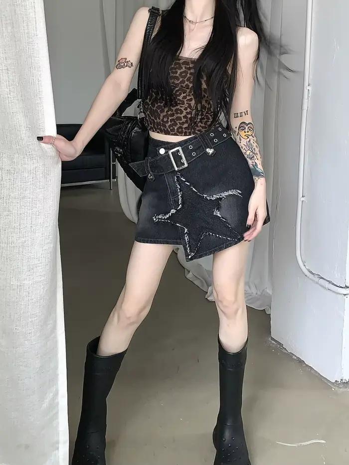 Jupe en jean Big Star pour femmes, taille haute, amincissante, jupe trapèze irrégulière, jupe courte polyvalente qui serre les hanches