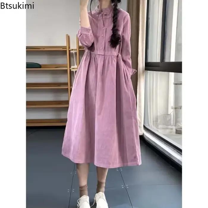 Robe mi-longue en velours côtelé pour femmes