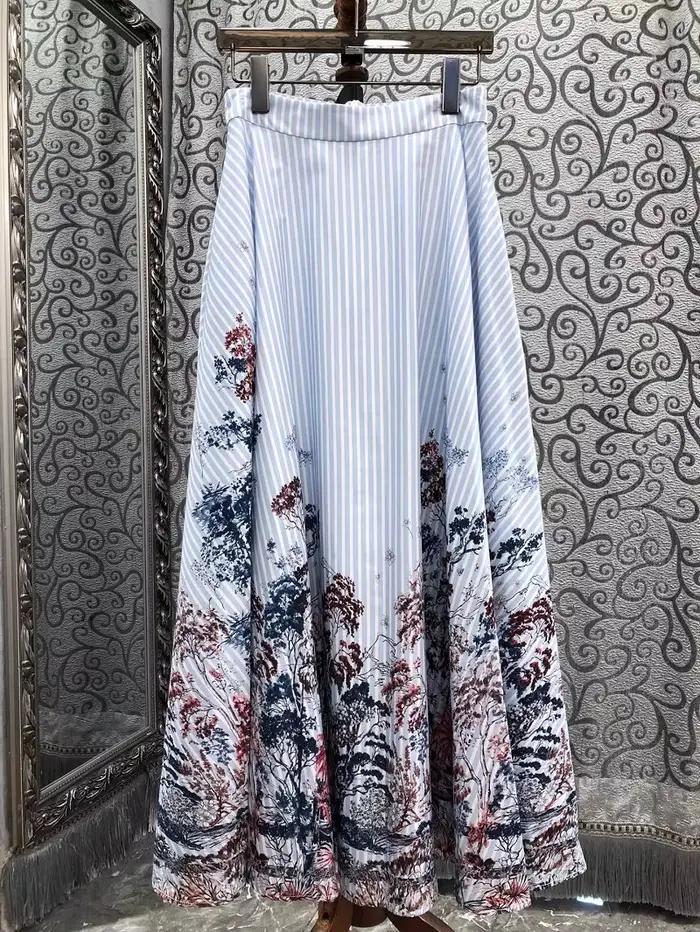 100% coton jupes longues 2025 printemps mode Style femmes Vintage imprimé Floral taille haute longue Maxi rayé bleu