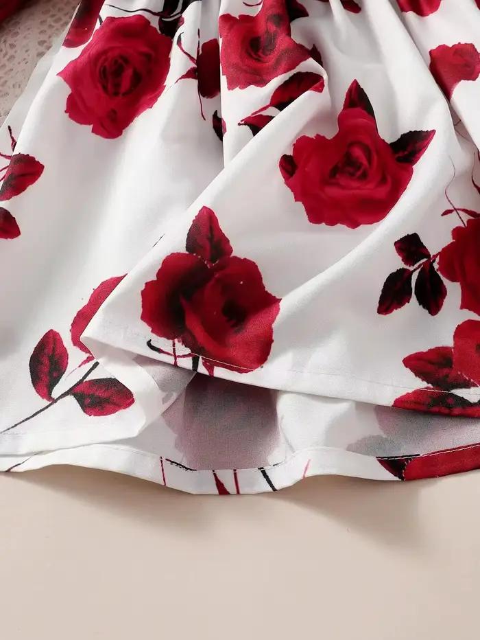 Robe à manches longues pour filles de 1 à 7 ans, jupe à fleurs avec ceinture, tenue de fête d'anniversaire, vêtements de nouvel an