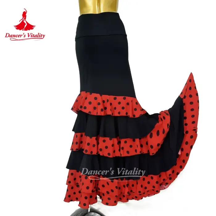 Costume de danse flamenco pour femmes adultes, jupe à plusieurs couches à taille haute amincissante, pour spectacles sur scène, vitalité de la danseuse