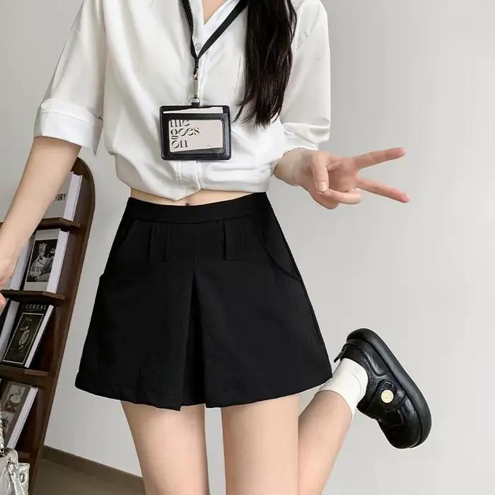 Jupe mini taille haute coupe trapèze pour femme