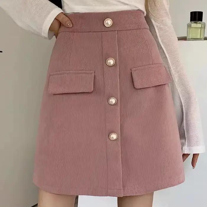 Jupe rose taille haute pour femme