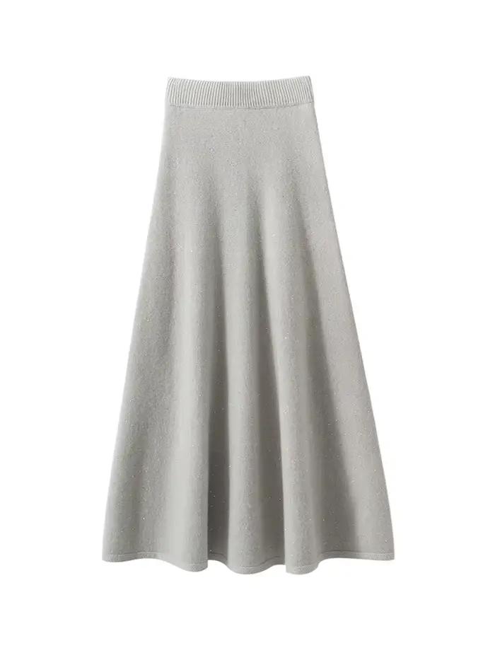 Chic femmes pull Suite jupe 100% cachemire a-ligne