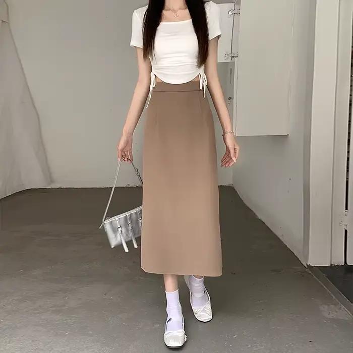 Jupe midi taille haute évasée pour femmes grandes tailles