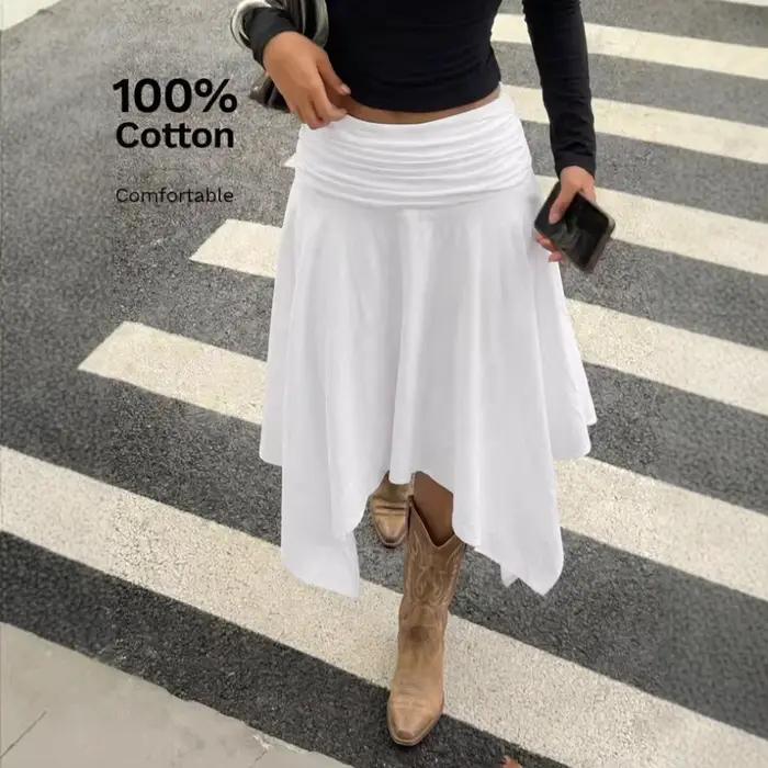 Jupe midi rétro Y2K asymétrique style bohème polyvalente simple nouvelle collection été en coton tricoté décontractée
