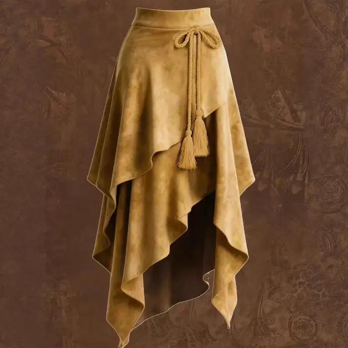 Jupe mi-longue en daim de style occidental rétro