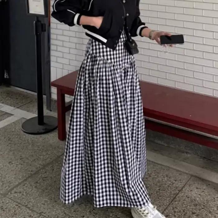 Jupe longue vintage à carreaux pour femme