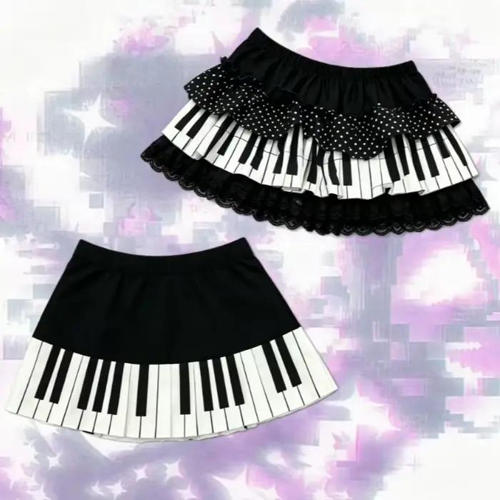 Jupe Courte Élégante Française 2026 Y2K Imprimé Piano Volants Dentelle Mini
