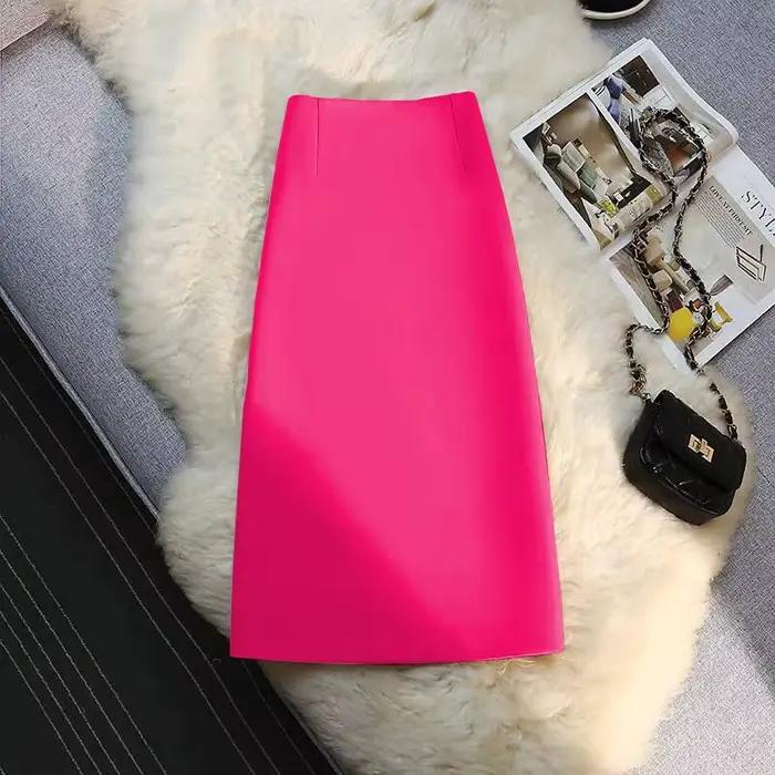 Jupe de costume amincissante taille haute coupe droite, jupe mi-longue trapèze moulante, élégante, décontractée et professionnelle, avec fermeture éclair