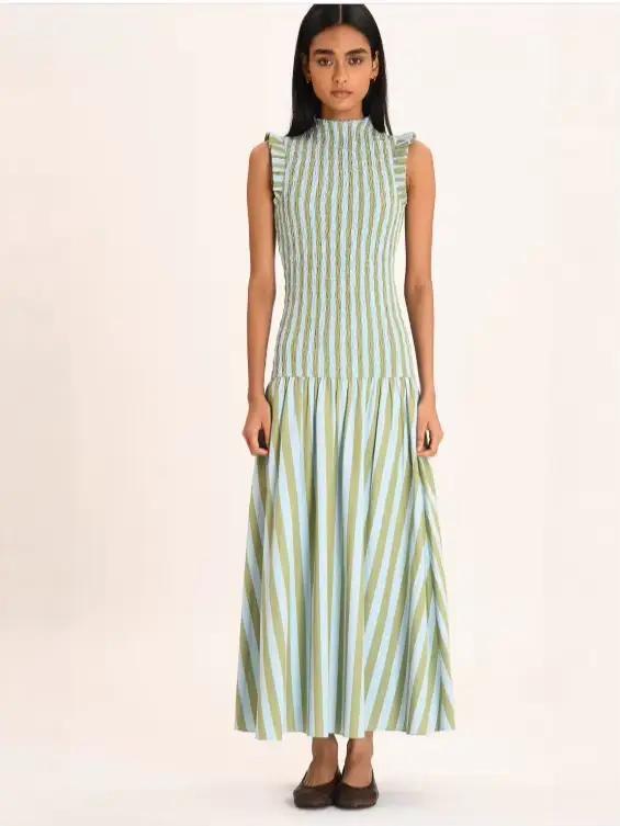 Robe longue de vacances à col semi-montant, sans manches, drapée, style bohème, élégante, taille haute, coupe ajustée, pour soirée
