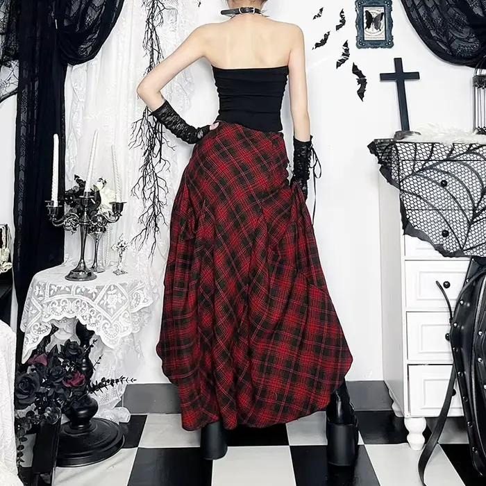 Jupe gothique rouge à carreaux pour femmes