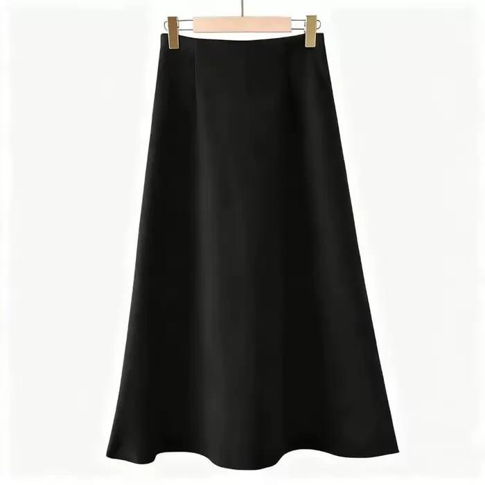 Jupe midi évasée taille haute pour femme en mélange de laine