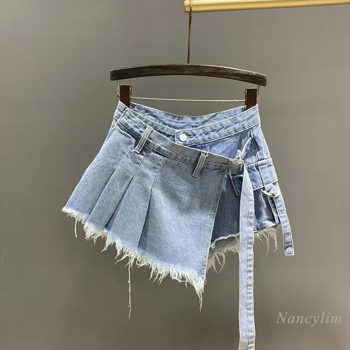 Mini jupe en jean rose irrégulière pour femme