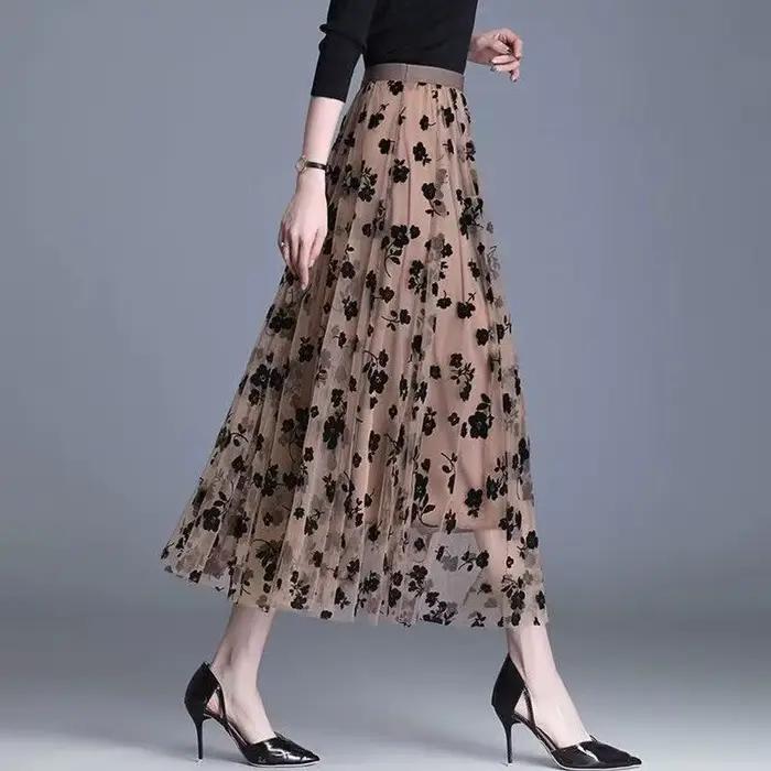 Femmes coréennes jupe en Tulle mode été crochet Floral