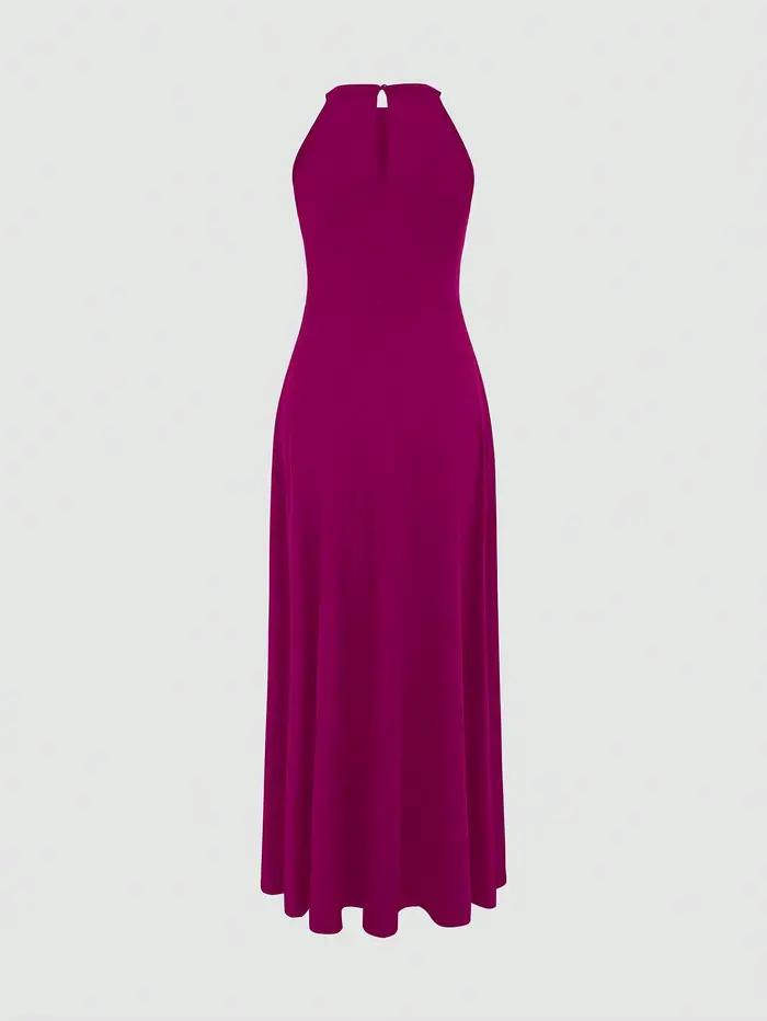 Robe de soirée longue unie à col montant et fente latérale pour femme - Robe de cérémonie élégante et amincissante pour banquets et soirées