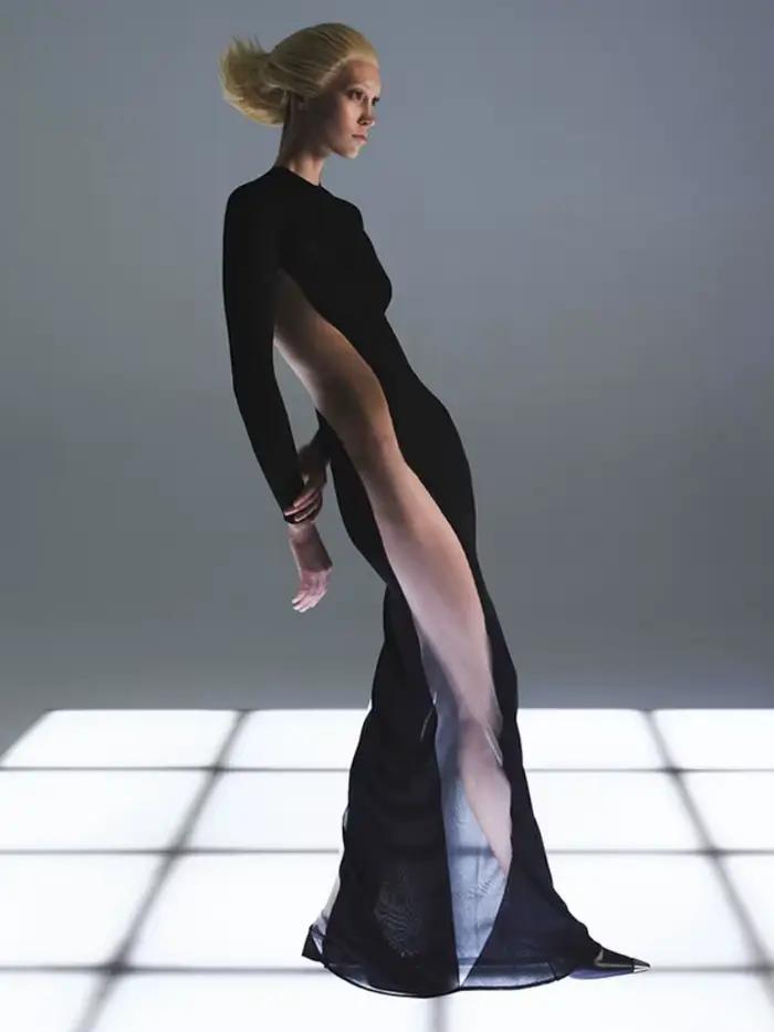 Robe transparente noire pour femme, pull long tambour, vêtements slim, streetwear sexy, patchwork en maille, robe éducative, automne