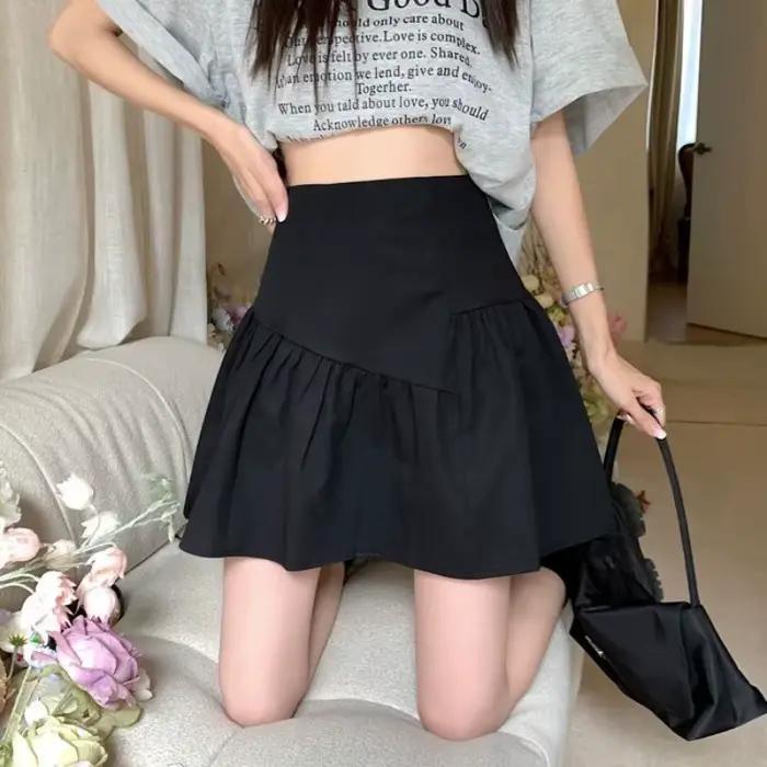 Jupe courte taille haute à volants pour femme