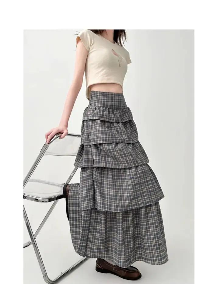 Jupe à carreaux noire pour femme