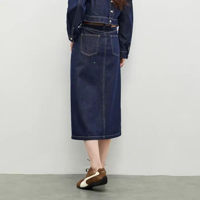 SENTUBILA femmes jupe en jean 2026 printemps coton mélange couture Visible ample une ligne