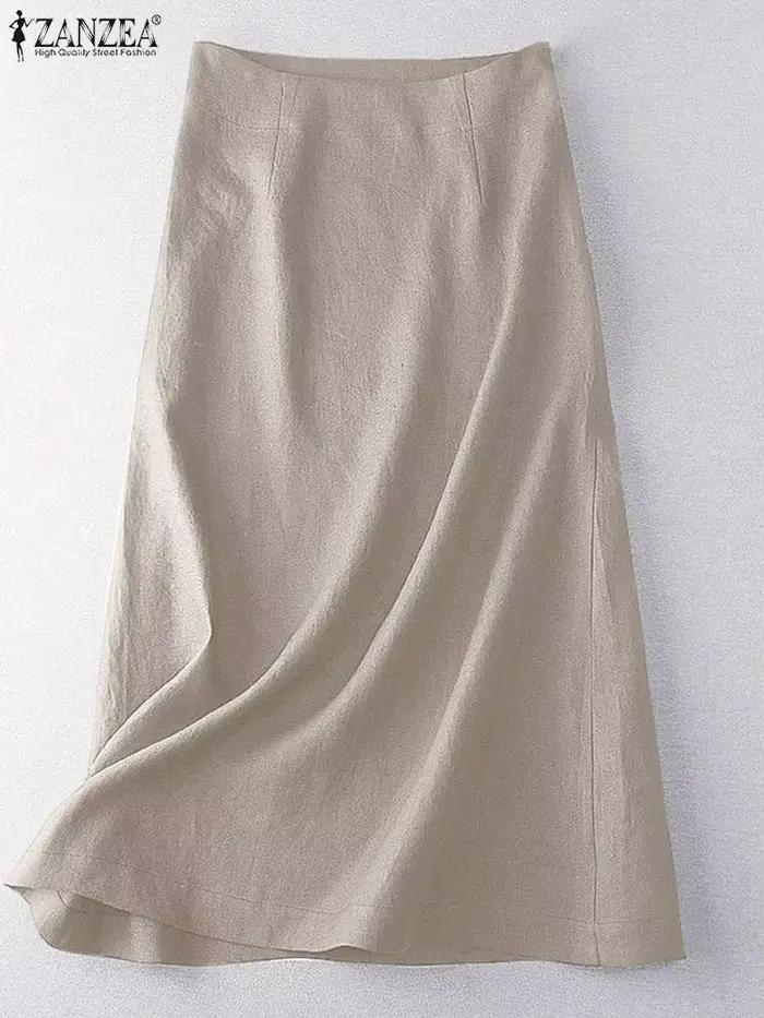 ZANZEA Vintage été élégant taille haute a-ligne jupes femmes décontracté fête travail Faldas Saia solide Midi Jupe