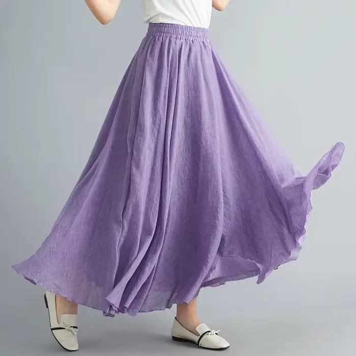 Nouveau 2020 femmes lin coton jupes longues taille élastique plissée Maxi jupes plage Boho Vintage jupes d'été Faldas Saia
