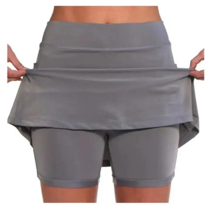 Fitness sport jupe short taille haute décontractée course Tennis Golf Shorts couleur unie Anti-exposition jupe-short