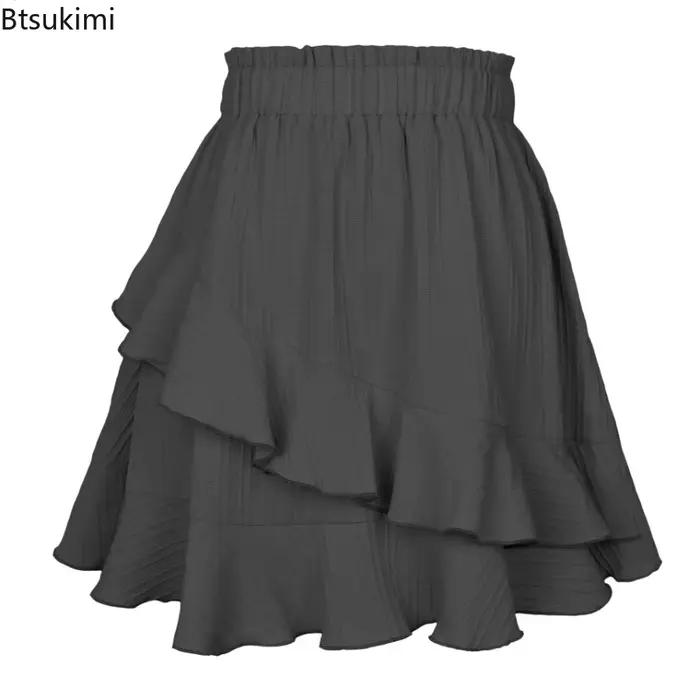 Nouvelles femmes jupes mode femmes jupe à volants taille haute irrégulière couleur unie jupe courte femmes à la mode couleur unie jupes